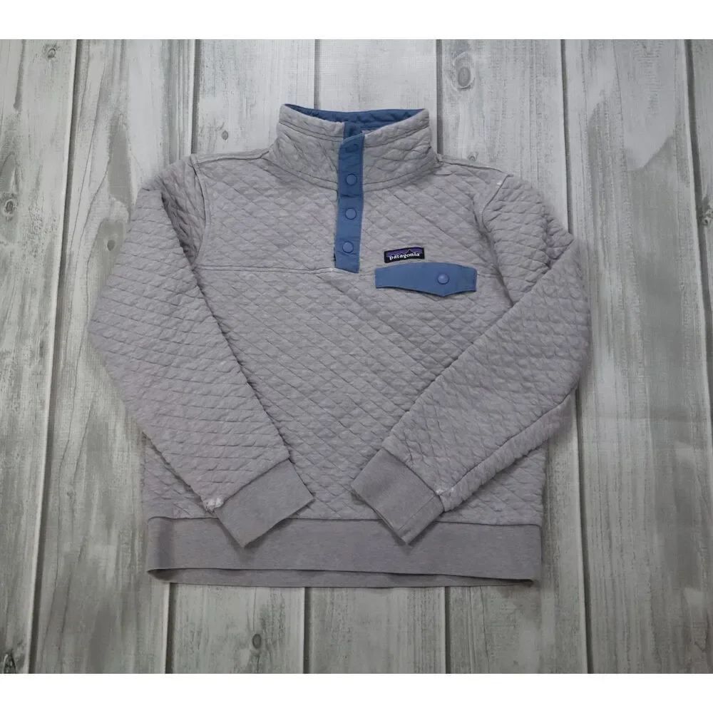 Patagonia Organic Cotton Quilted Snap-T Sweater Women's Small Gray Worn Wear